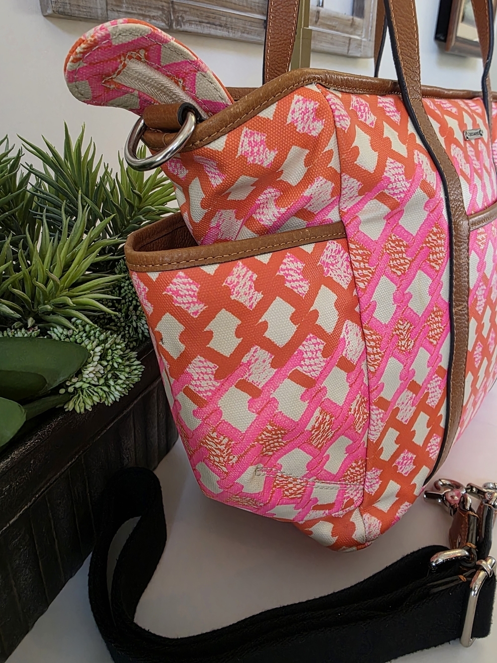 Rebecca Minkoff Neon Marissa Diaper Bag Tote Coated Canvas Pink Orange Crossbody - Picture 5 of 14